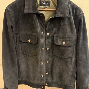 Quince Black Suede Trucker Jacket